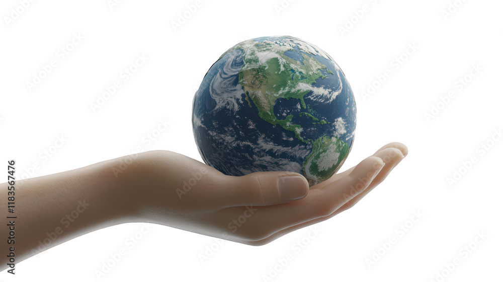 Hand holding a small earth, symbol of environmental protection and global responsibility Hand holding a small earth, symbol of environmental protection and global responsibility