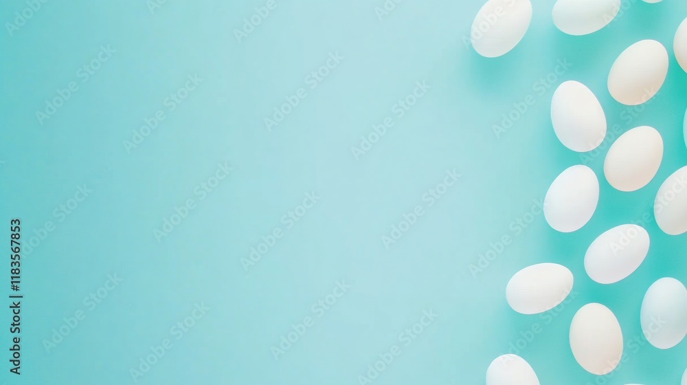 Minimalist Easter Egg Arrangement on Soft Turquoise Background Minimalist Easter Egg Arrangement on Soft Turquoise Background