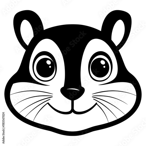 Chipmunk face linear illustration drawing black vector