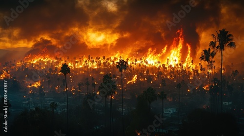 Wallpaper Mural burning wildfire in town with smoke and flame, severe damage Torontodigital.ca