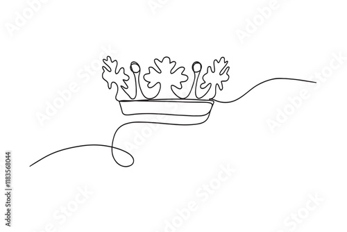 one line continuous Crown.Line art, outline, hand drawn royal banner concept.