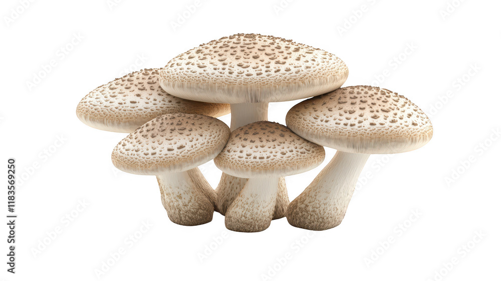 Closeup of a cluster of mushrooms on dark background, study in texture and detail Closeup of a cluster of mushrooms on dark background, study in texture and detail