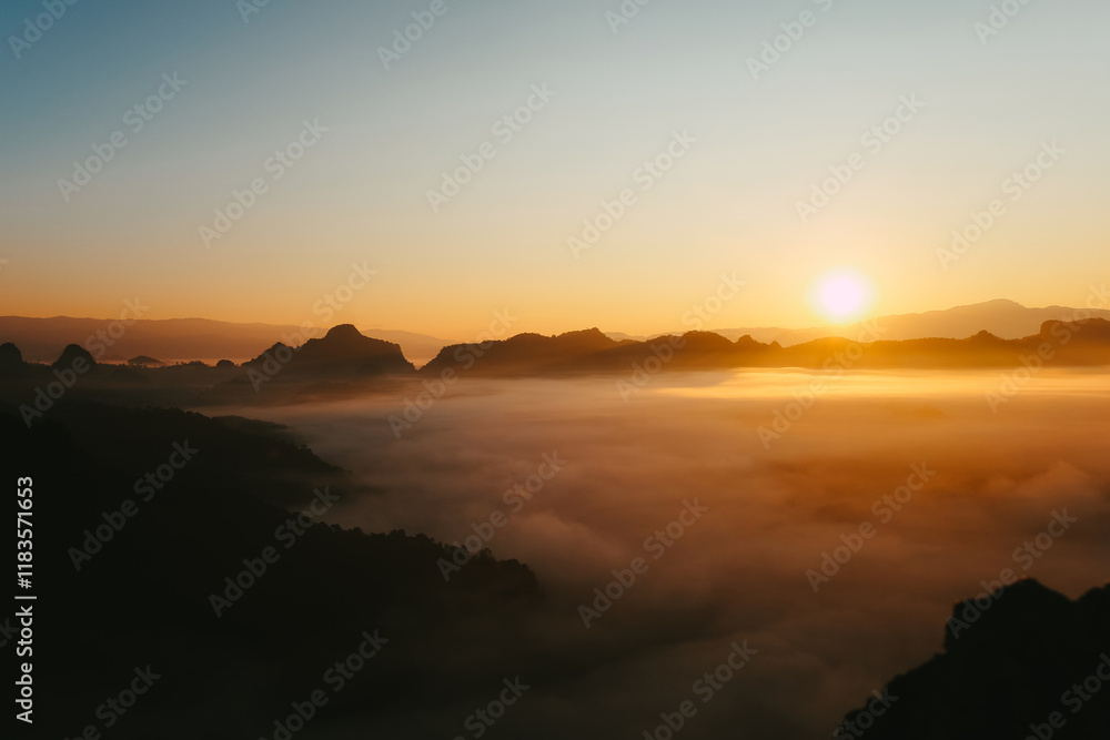 The sea of fog at Phuphamok,This mountain is located in Pang Mapha District, Mae Hong Son Province.Thailand. The sea of fog at Phuphamok,This mountain is located in Pang Mapha District, Mae Hong Son Province.Thailand.