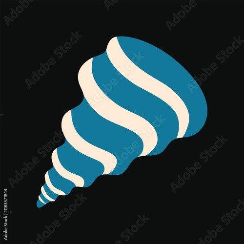 A bold blue spiral seashell with cream stripes, ideal for nautical decor, ocean artwork, and marine-inspired projects