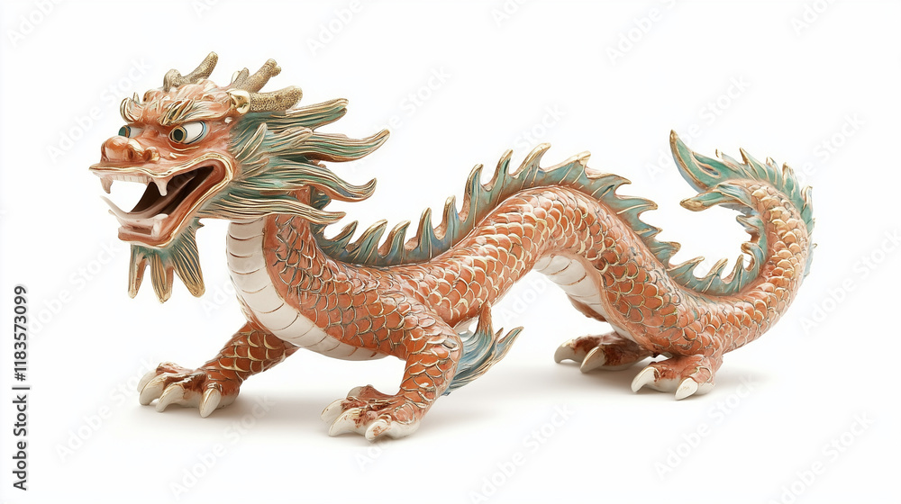 Naklejka premium Elegant Golden Dragon from Chinese Mythology on White Background