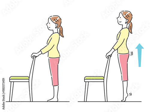 椅子を使って足のストレッチをする若い女性