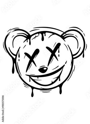 Teddy Bear Face | Bad Teddy | Scary Bear | Teddy Bear | X Mark Eyes Teddy | Smiling Face Teddy | Killer Smile | Stuffed Toy Teddy | Original Illustration | Vector and Clipart | Cutfile and Stencil