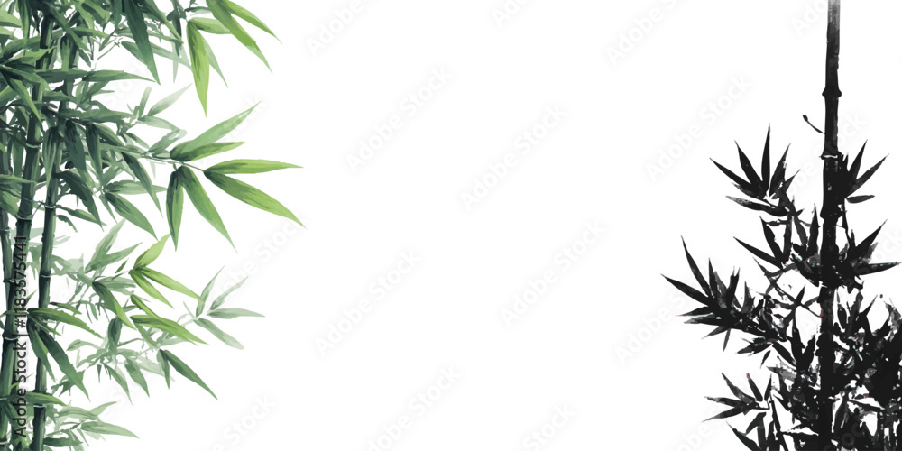 Chinese ink painting style bamboo Simple drawing style white background Chinese ink painting style bamboo Simple drawing style white background