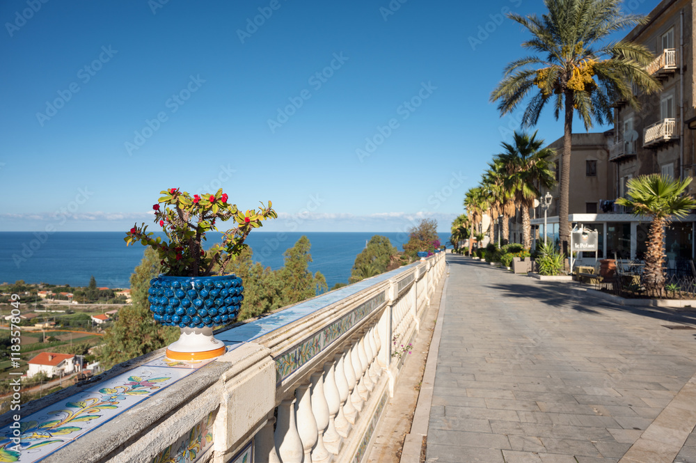 Naklejka premium Seafront of Santo Stefano di Camastra in Sicily