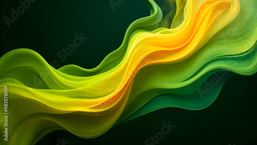 Obraz na płótnie Abstract Background. A vibrant swirl of green and yellow smoke dances and twirls against a striking black background, creating a captivating visual effect w salonie