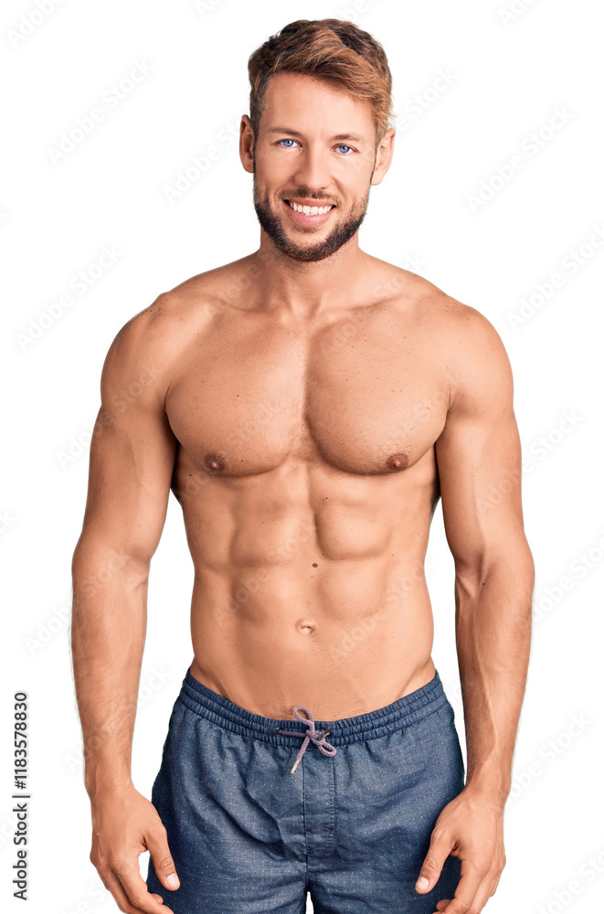 Young caucasian man standing shirtless with a happy and cool smile on face. lucky person. Young caucasian man standing shirtless with a happy and cool smile on face. lucky person.