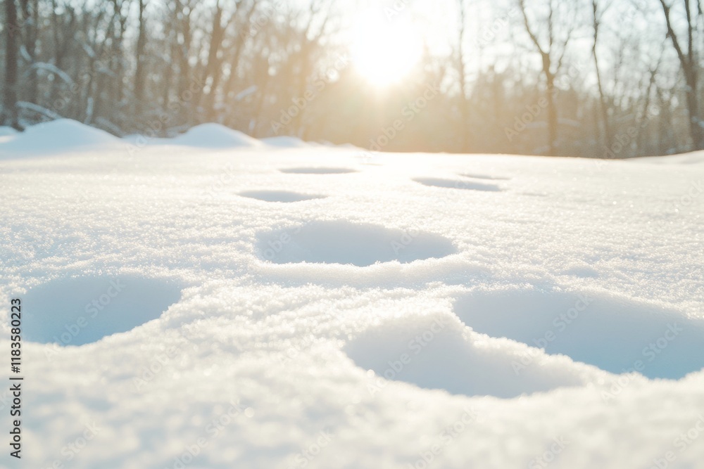 Pristine Snow Trail with Fresh Animal Tracks at Sunrise Pristine Snow Trail with Fresh Animal Tracks at Sunrise