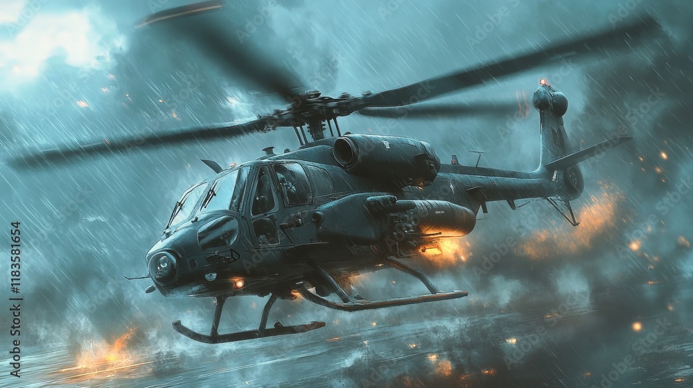 Naklejka premium Versatile helicopter a powerful aircraft used for transport, aerial operations, and rescue missions