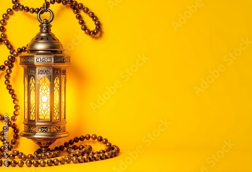 Wallpaper Mural Fawanis. Traditional Ramadan lantern with prayer beads on a bright yellow background. Clear space for text. Torontodigital.ca