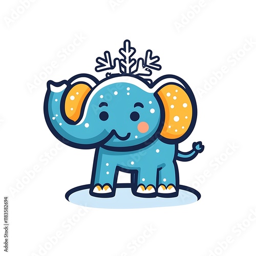 Cute cartoon elephant with snowflake photo