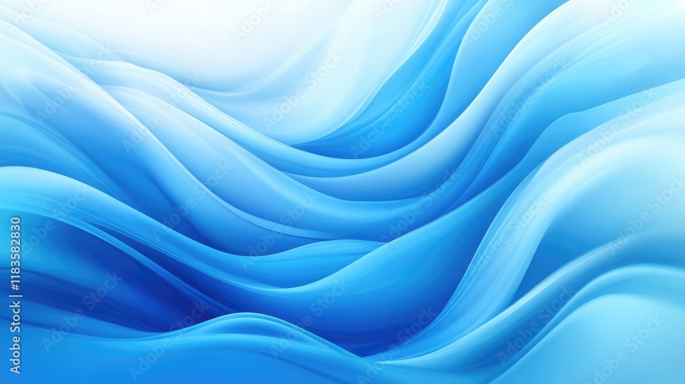 Obraz premium Lush Azure Satin Fabric. Wavy Drapery with Glossy Texture and Soft Elegance