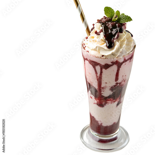 berry smoothy with top of whipped Creem and chocolate   photo