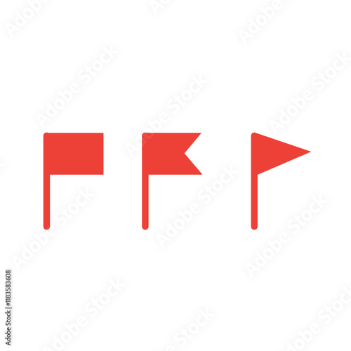 red flags of different shapes, flat vector illustration on a white background, location icons
