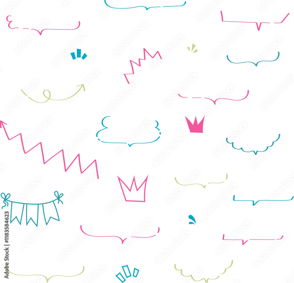 Fototapeta premium Vector set of various colorful hand drawn doodle elements 