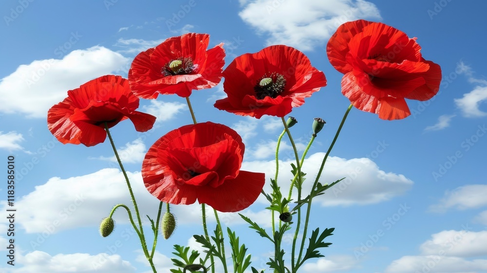 Obraz premium Vibrant field of red poppies a symbol of remembrance and sacrifice for anzac day commemoration