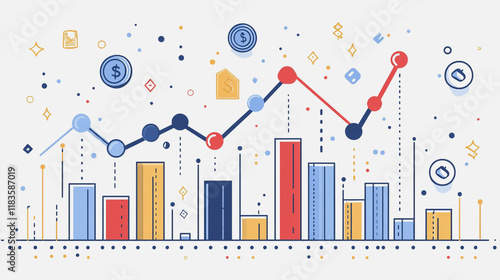 Abstract white background with Colorful charts and graphs with statistics to innovative analyze business potential and forecast future development of companies growth.