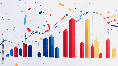 Abstract white background with Colorful charts and graphs with statistics to innovative analyze business potential and forecast future development of companies growth.