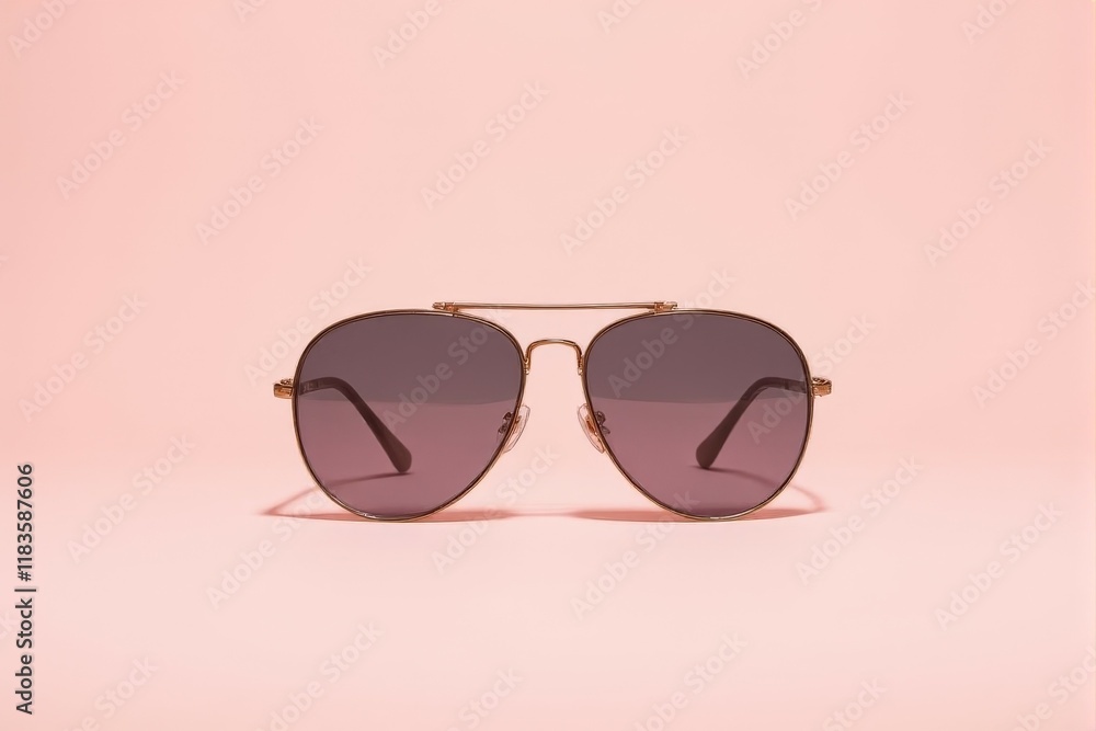 A sleek pair of sunglasses with mirrored lenses displayed on a pastel blush background A sleek pair of sunglasses with mirrored lenses displayed on a pastel blush background
