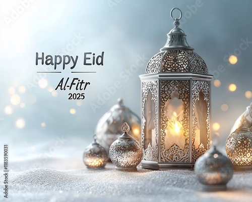 Festive Eid Al-Fitr 2025 lantern scene.