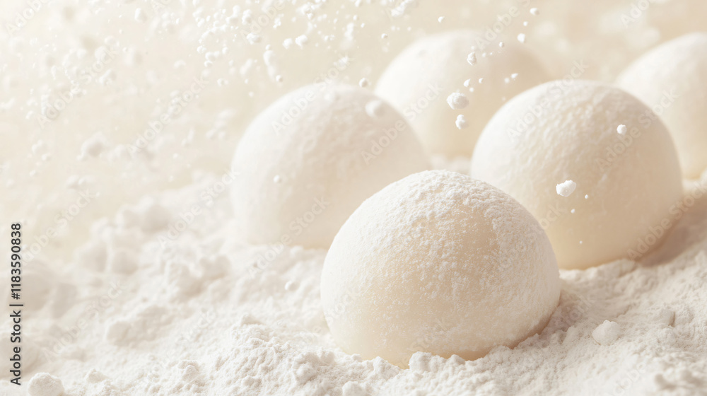 Close-up image of white tangyuan Close-up image of white tangyuan