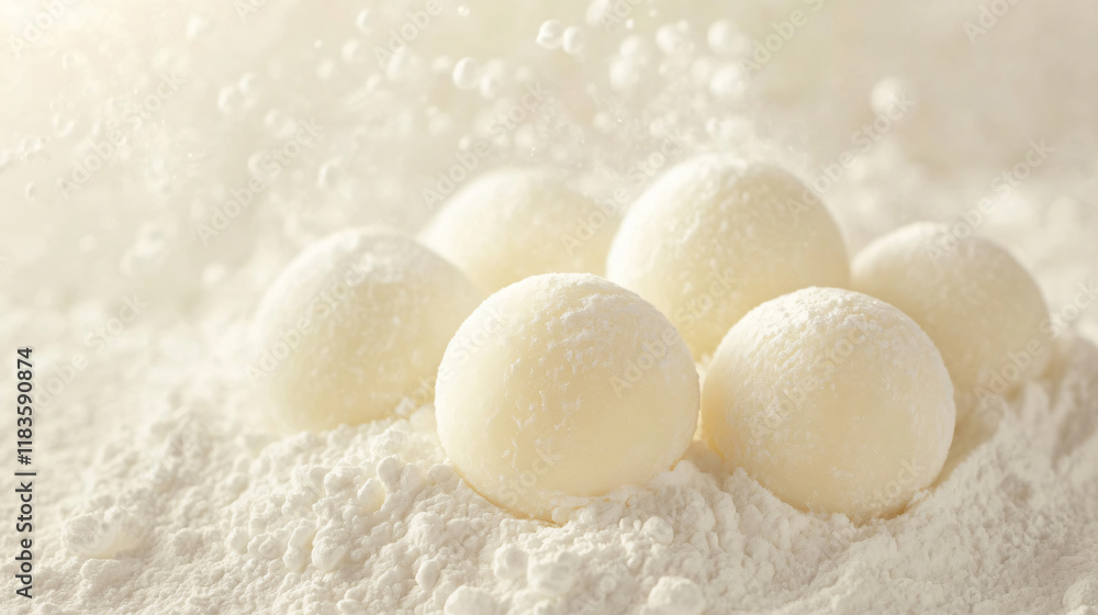 Close-up image of white tangyuan Close-up image of white tangyuan