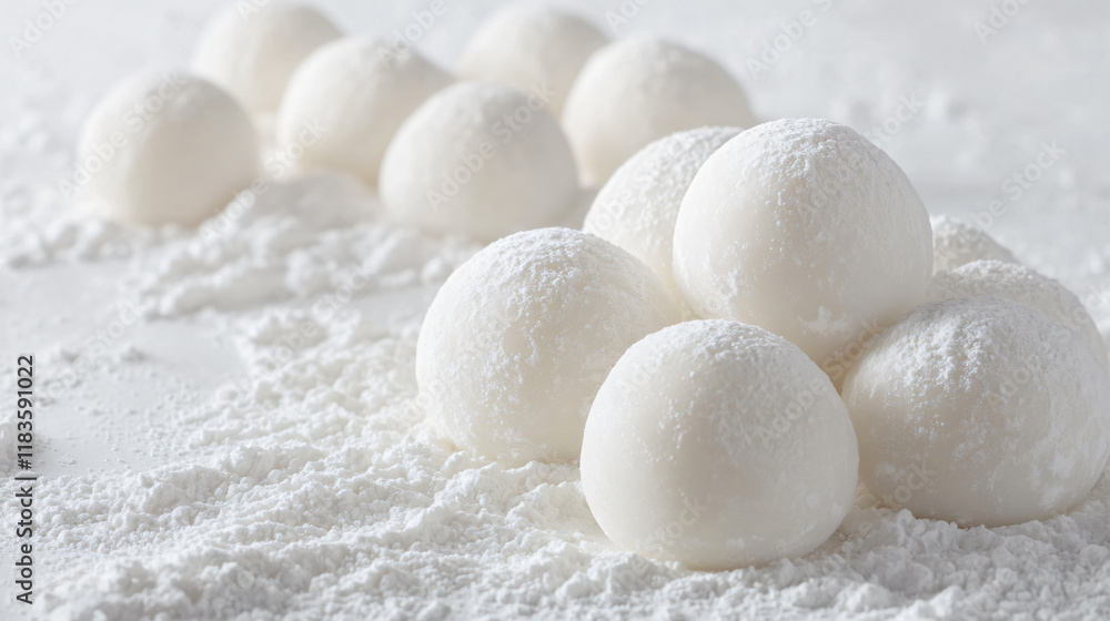 Close-up image of white tangyuan Close-up image of white tangyuan