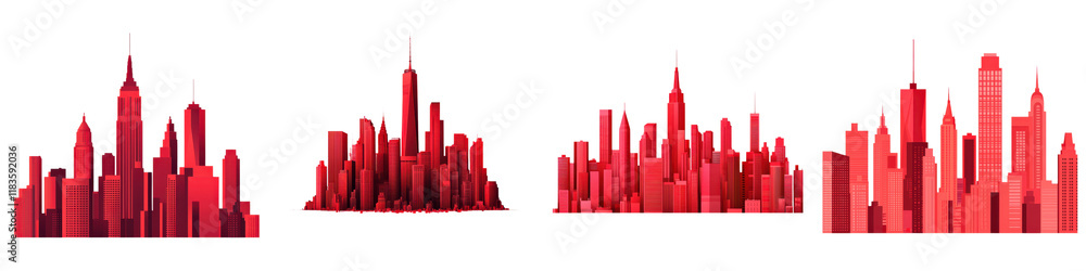 Obraz premium Vibrant Architectural Cityscape of Digitally Reimagined Skyscrapers in Futuristic Red Hues Abstract and Stylized of a Futuristic City Landscape with Modern High Rise Buildings Towers