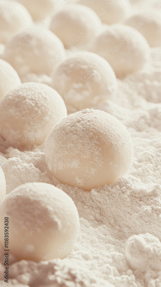 Close-up image of white tangyuan Close-up image of white tangyuan