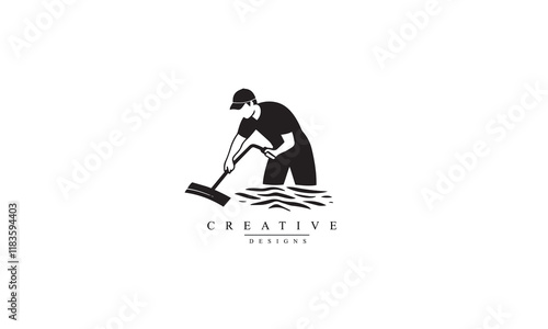 Swimming pool maintenance vector icon black Logo white background