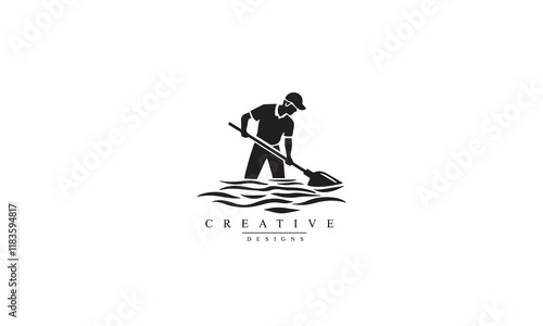 Swimming pool maintenance vector icon black Logo white background