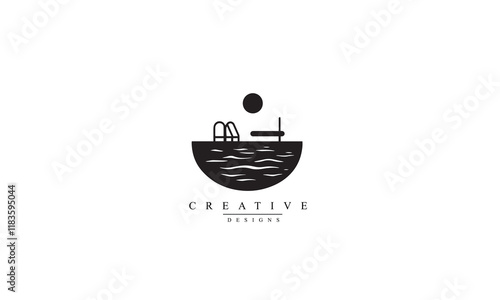 Swimming pool maintenance vector icon black Logo white background