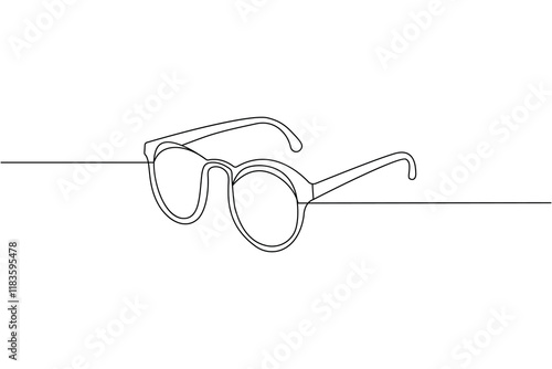 Sunglasses continuous one line drawing and eye glasses isolated outline flat illustration