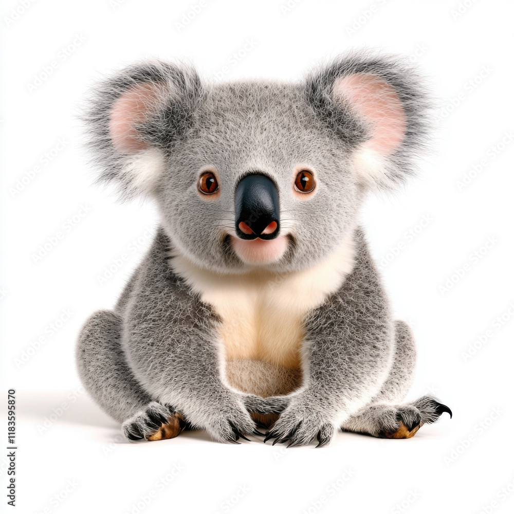 Obraz premium Adorable Koala: A fluffy friend, sitting peacefully on a white background. 