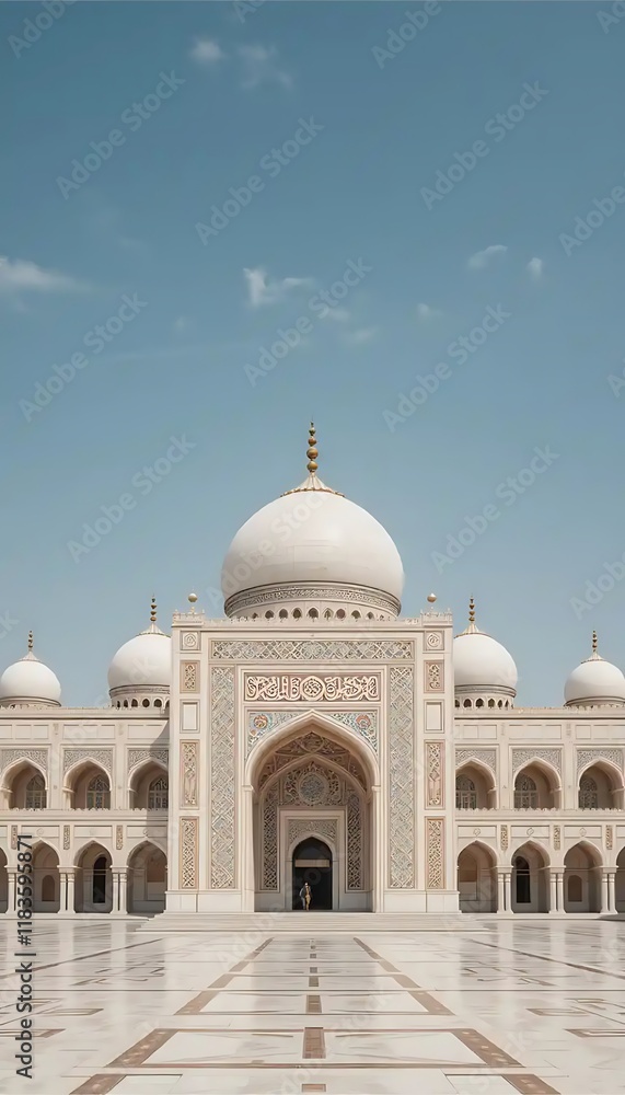 Grand Mosque: Serene Architectural Elegance in a Sunlit Courtyard Grand Mosque: Serene Architectural Elegance in a Sunlit Courtyard