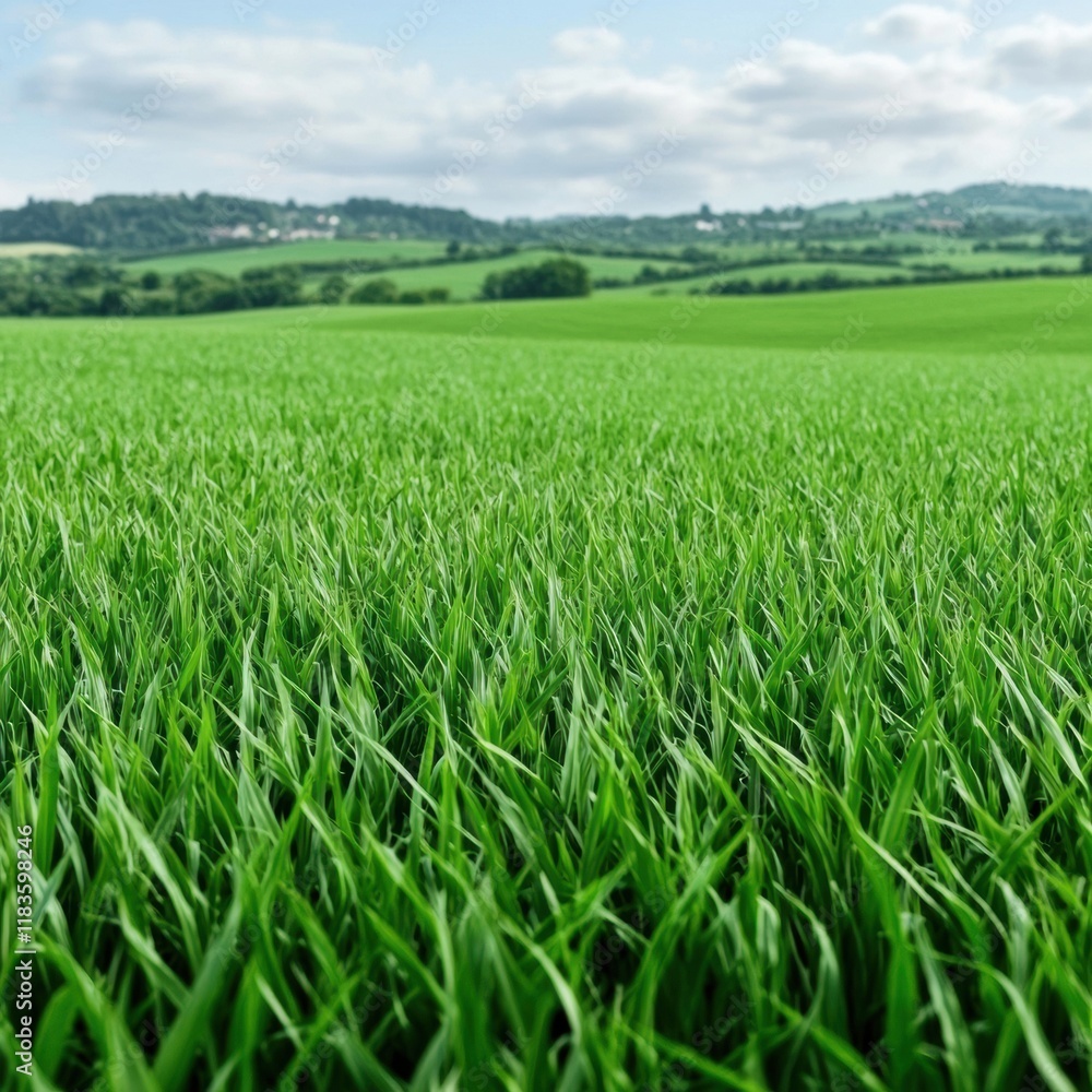 Lush green grass field under a cloudy sky Lush green grass field under a cloudy sky