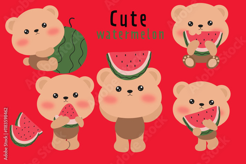 Cute Bear Illustrations with Watermelon