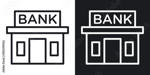 Bank building icons set in black and white colors