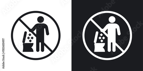 Do not litter in toilet sign vector set in black and white colors