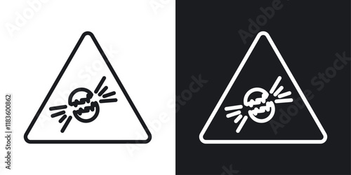 Explosive materials hazard signs set in black and white colors