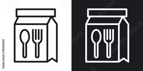 Food delivery paper bag icons set in black and white colors