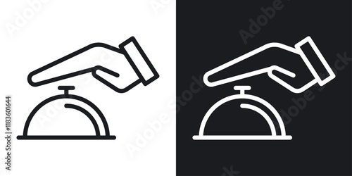 Hand touching service bell icons set in black and white colors