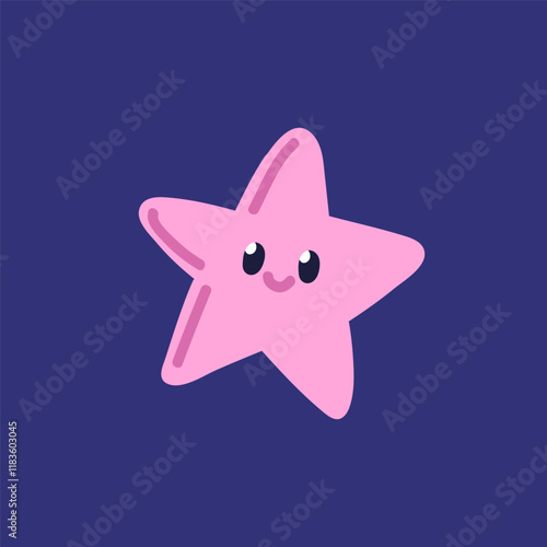 Starfish, cute marine animal. Adorable kawaii star fish with happy smiling face. Sea character floating underwater in tropical ocean. Under water undersea nature. Kids flat vector illustration