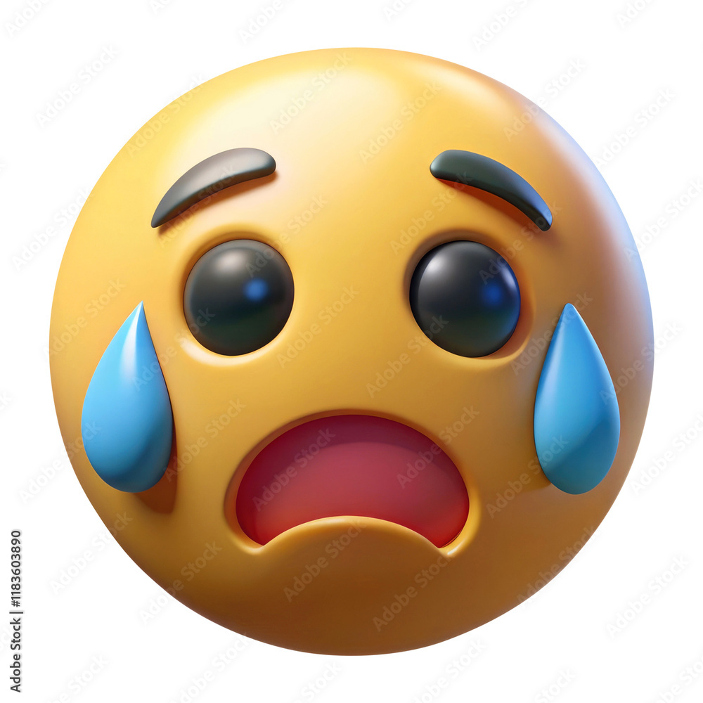 Fototapeta premium crying face Emoji 3d icon in cartoon plastic style minimal isolated on transparent white background, clipping path