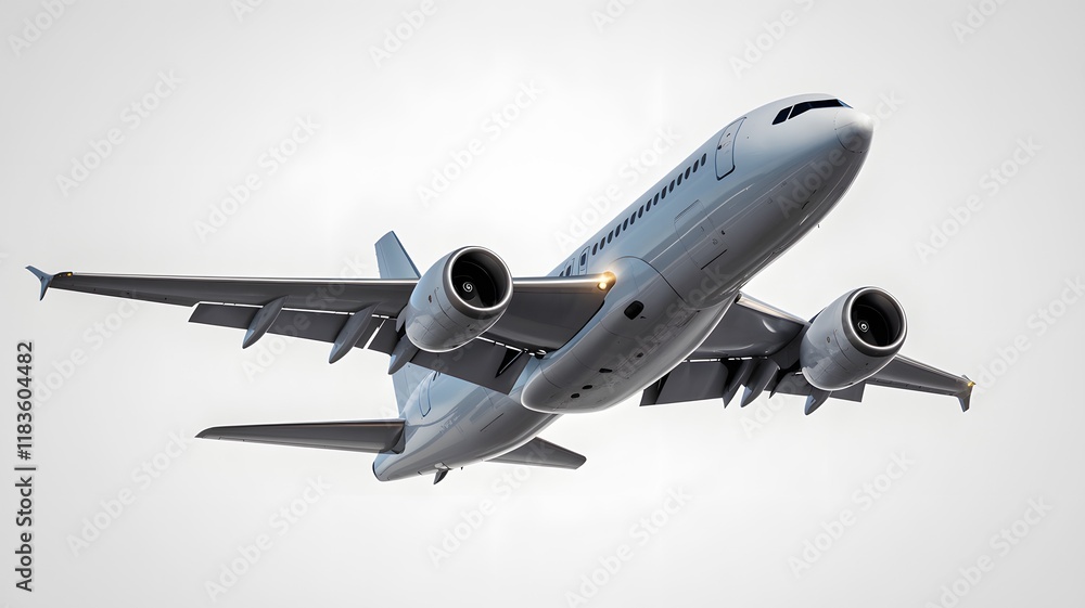 Fototapeta premium Modern Commercial Airplane in Flight Against Gray background.