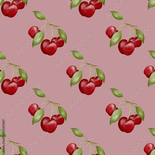 Cherry watercolor pattern design for textile and packaging applications
